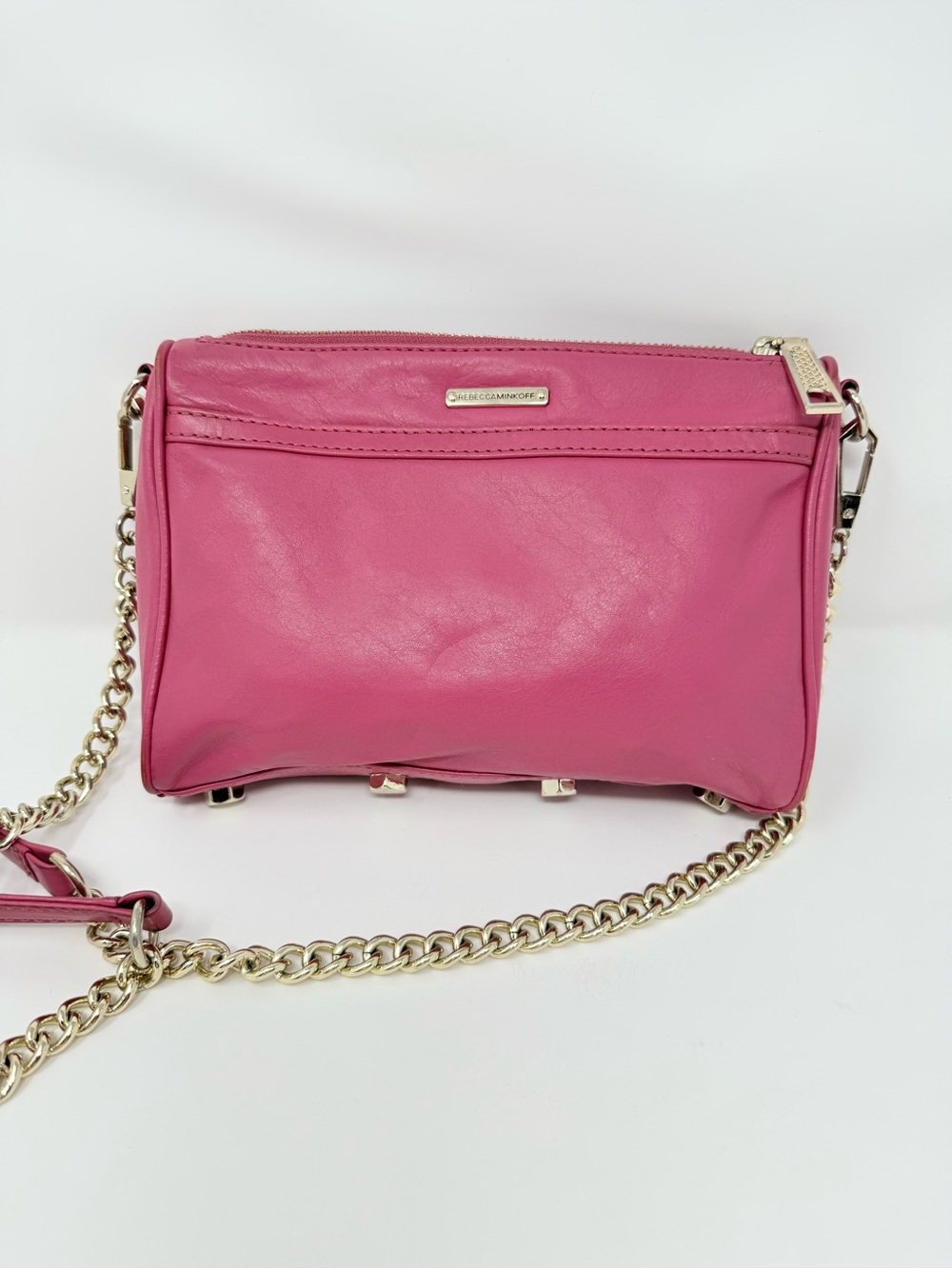 Rebecca Minkoff Mini M.A.C. crossbody bag in a berry or raspberry color - Picture 6 of 12